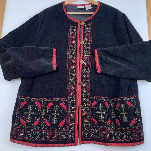 White Stag Vintage Black Embroidered Zip Front Jacket Size XL - Picture 2 of 15